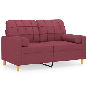 vidaXL 2-osobowa sofa z poduszkami, winna czerwień, 120 cm, tkanina