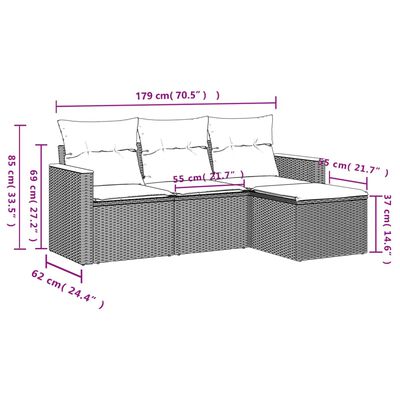 vidaXL 4-cz. zestaw mebli ogrodowych z poduszkami, beżowy, polirattan