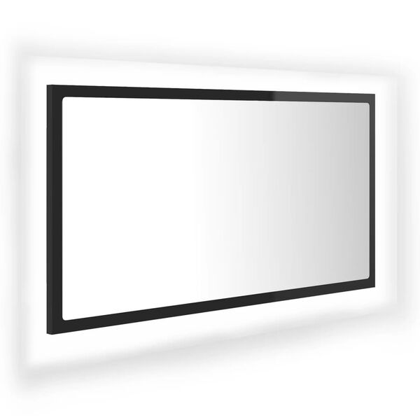 vidaXL Lustro łazienkowe LED, wysoki połysk czarne, 80x8,5x37cm, akryl