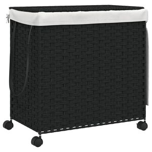 vidaXL Kosz na pranie z k&oacute;łkami, czarny, 60x35x60,5 cm, rattan