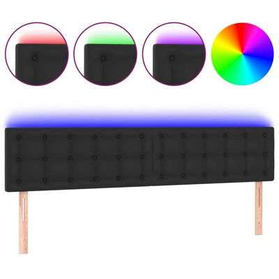 vidaXL Zagłówek do łóżka z LED, czarny, 180x5x78/88 cm, sztuczna skóra