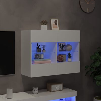 vidaXL Ścienna szafka TV z LED, biała, 78,5x30x60,5 cm