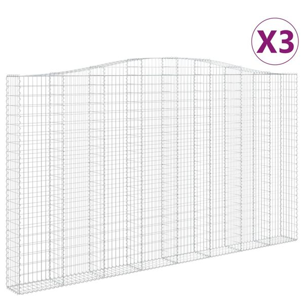 vidaXL Kosze gabionowe, 3 szt, 400x30x220/240 cm, galwanizowane żelazo