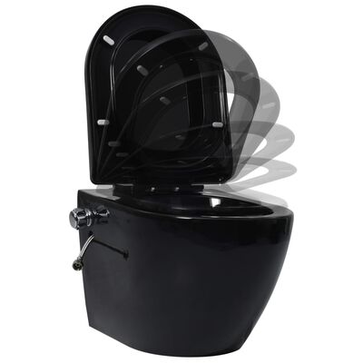 vidaXL Toaleta bezkołnierzowa ze spłuczką podtynkową, ceramika, czarna