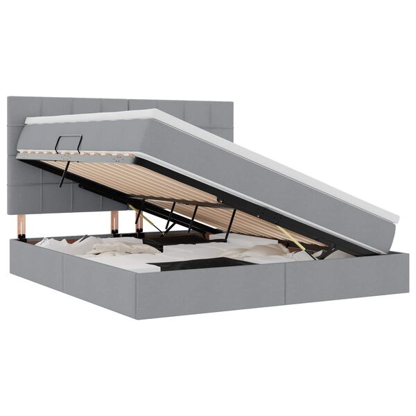 vidaXL Ł&oacute;żko z miejscem na przechowywanie i LED Jasnoszary Poliester