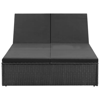 vidaXL Podwójny leżak z poduszką, polirattan, czarny