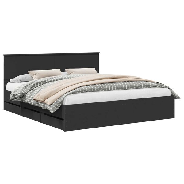 vidaXL Ramka ł&oacute;żka z szufladą Czarny 200 x 200 cm Drewno inżynieryjne
