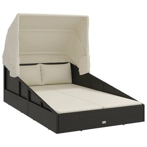 vidaXL Leżak ze składanym dachem, czarny, 200x114x128 cm, polirattan