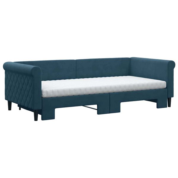 vidaXL Sofa rozsuwana z materacami, niebieska, 90x200 cm, aksamit