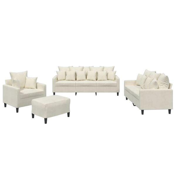 vidaXL 4-cz. komplet wypoczynkowy z poduszkami, kremowy, aksamit