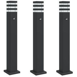 vidaXL Zewnętrzne lampy stojące, z czujnikami, 3 szt., czarne, 80 cm