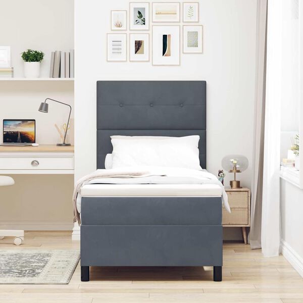 vidaXL Ł&oacute;żko z sprężyną LED Ciemnoszary 90 x 190 cm tkanina