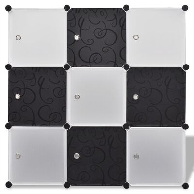 Biało Czarna szafka z 9 przegrodami 110 x 37 x 110 cm