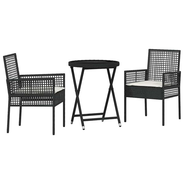 vidaXL Zestaw Bistro Ogrodowego 3 pcs Czarny Polirattan