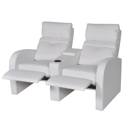 vidaXL Rozkładane fotele z LED, dla 2 osób, białe, sztuczna skóra
