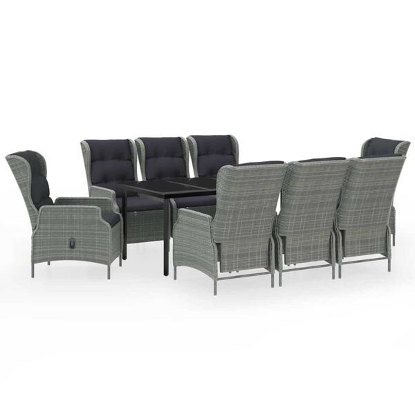 vidaXL 9-częściowy zestaw mebli ogrodowych, jasnoszary