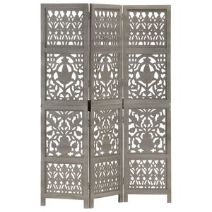 vidaXL Parawan 3-panelowy, rzeźbiony, szary, 120x165 cm, drewno mango