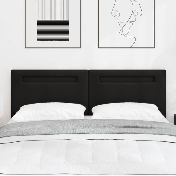 vidaXL Wezgłowie LED Czarny 144 cm Sk&oacute;ra ekologiczna