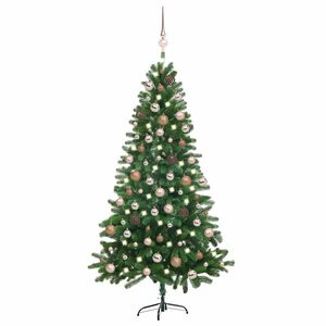vidaXL Sztuczna choinka z lampkami i bombkami, 180 cm, zielona