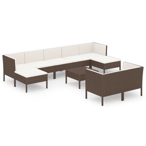 vidaXL 10-cz. zestaw wypoczynkowy do ogrodu, poduszki, rattan PE, brąz