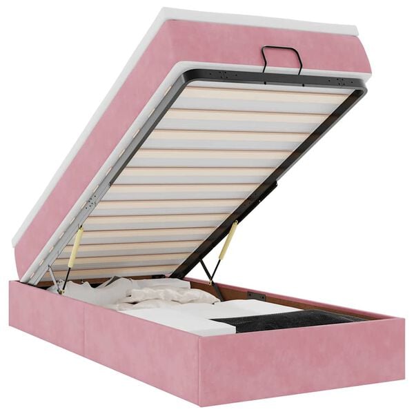 vidaXL Rama ł&oacute;żka otomana z materacem, r&oacute;żowa, 80x200 cm, aksamit