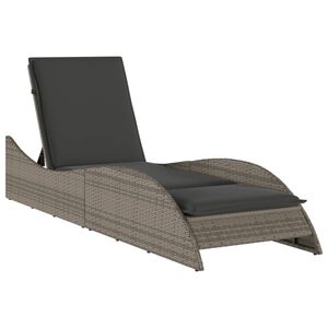 vidaXL Leżanka z poduszką, szara, 60x205x73 cm, polirattan