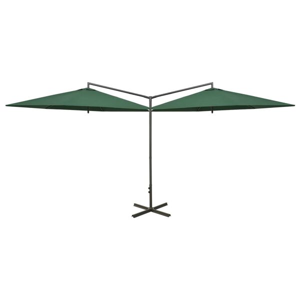 vidaXL Podwójny parasol ogrodowy, stalowy słupek, zielony, 600 cm