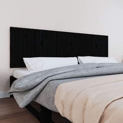 vidaXL Wezgłowie łóżka, czarne, 204x3x60 cm, lite drewno sosnowe