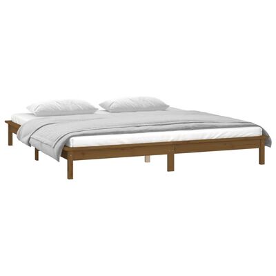 vidaXL Rama łóżka z LED, miodowy brąz, 140x190 cm, lite drewno