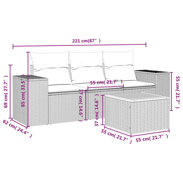 vidaXL 4-cz. zestaw mebli ogrodowych z poduszkami, beżowy, polirattan