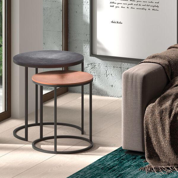 Rousseau Zestaw 2 stolik&oacute;w bocznych Livios, metal, szary i miedziany