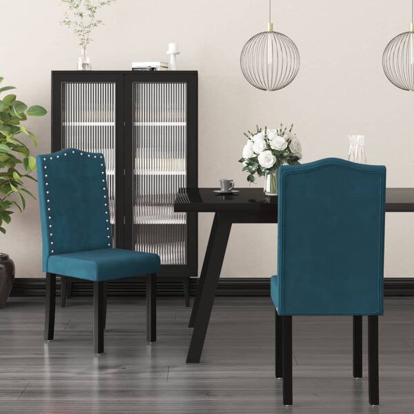 vidaXL Krzesła stołowe, 2 szt., niebieskie, aksamitne