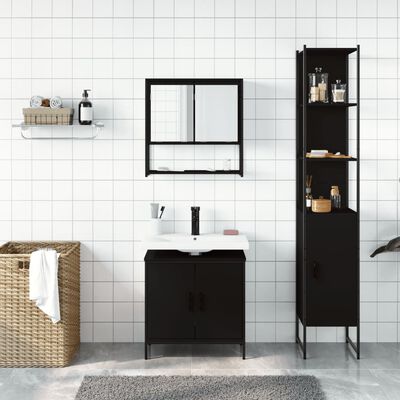 vidaXL 3-cz zestaw mebli łazienkowych, czarny, materiał drewnopochodny