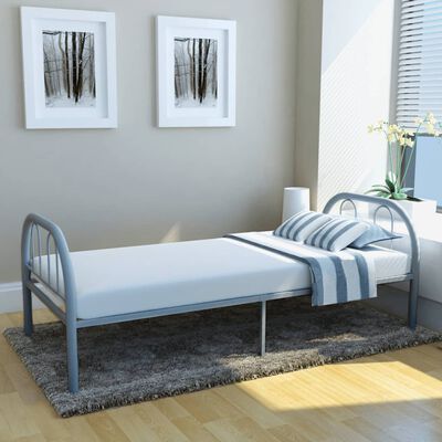 vidaXL Rama łóżka, szara, metalowa, 75x200 cm