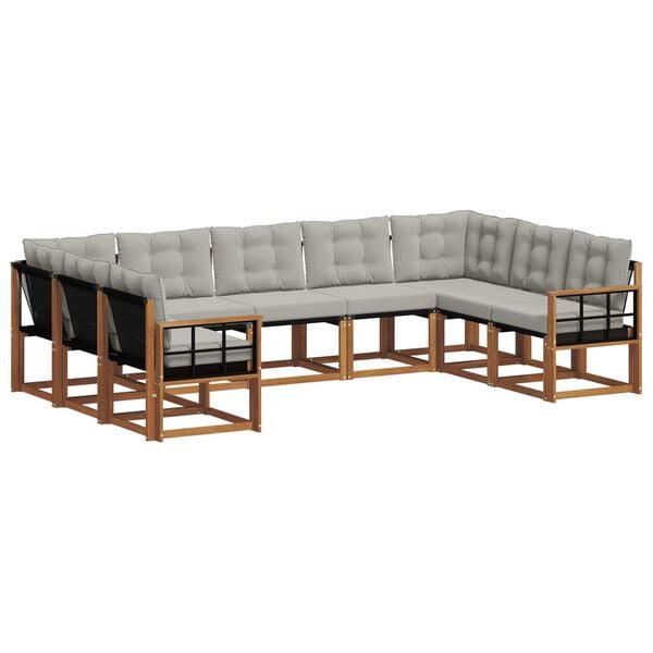 vidaXL Zestaw sof na zewnątrz z poduszką 9 pcs Naturalny i Jasny Szary