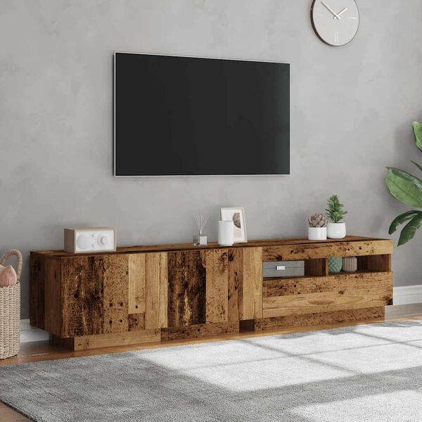 vidaXL Szafka pod TV z oświetleniem LED, stare drewno, 180x35x40 cm