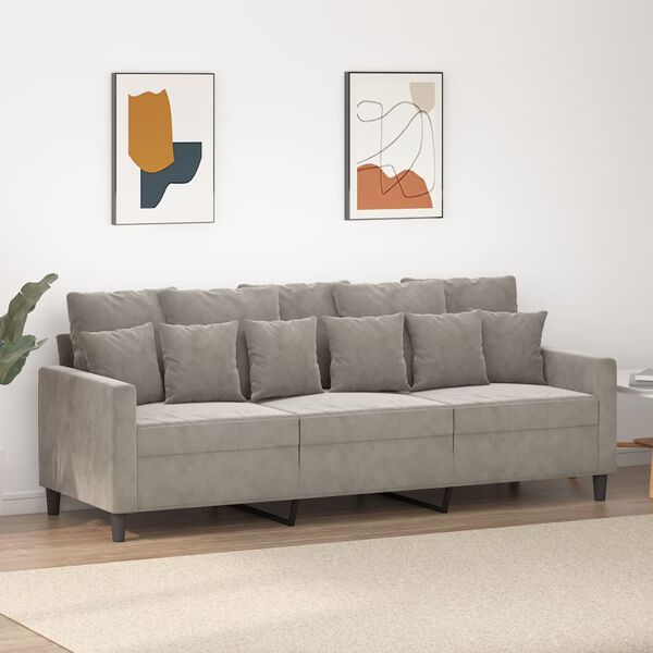 vidaXL Sofa 3-osobowa, jasnoszara, 180 cm, tapicerowana aksamitem