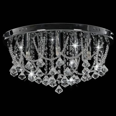 vidaXL Lampa sufitowa z kryształkami i koralikami, srebrna, okrągła