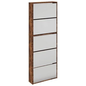 vidaXL Szafka na buty z lustrem, przydymiony dąb, 63x17x169,5 cm
