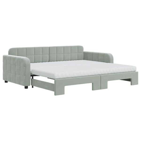 vidaXL Sofa rozsuwana z materacami, jasnoszara, 90x190 cm, aksamit