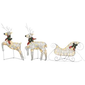 vidaXL Świąteczna dekoracja, renifery z saniami, 60 diod LED, złota