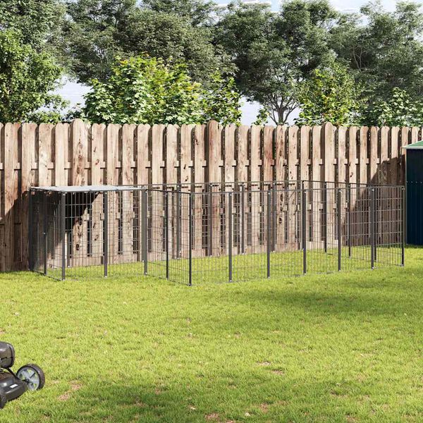 vidaXL Kojec dla psa, czarny, 8,47 m&sup2;, stalowy