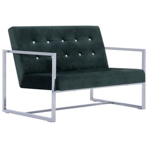 vidaXL 2-osobowa sofa z podłokietnikami, ciemnozielona, chrom, aksamit