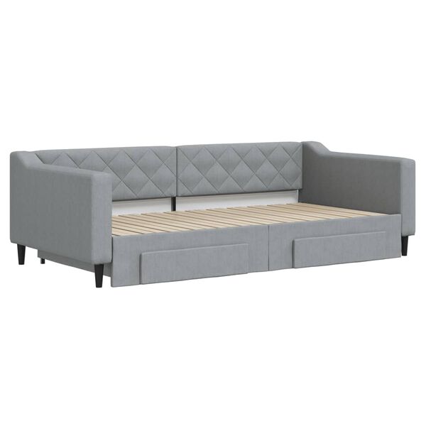 vidaXL Sofa rozsuwana z szufladami, jasnoszara, 100x200 cm, tkanina