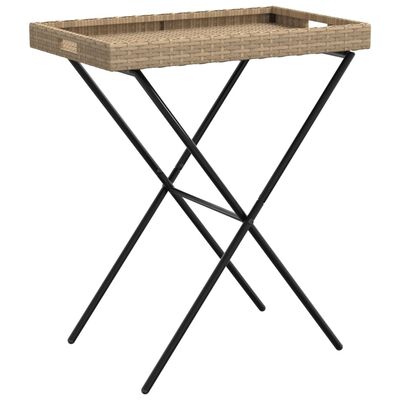 vidaXL Składany stolik z tacą, beżowy, 65x40x75 cm, polirattan