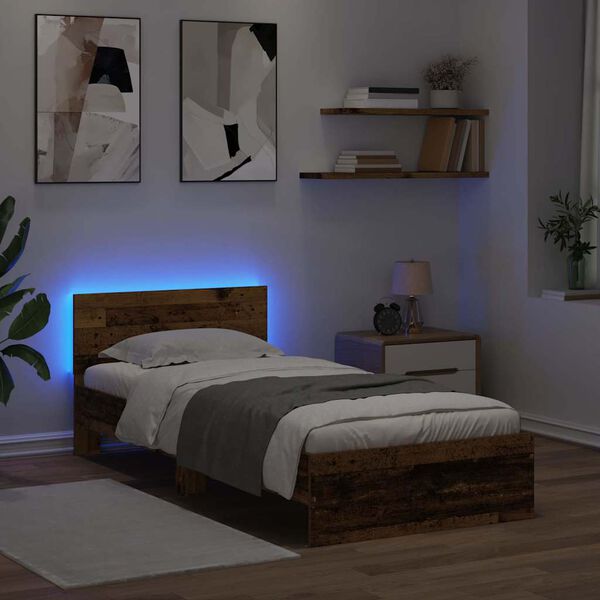 vidaXL Ramka ł&oacute;żka Stare drewno 90 x 190 cm Materiał drewnopochodny