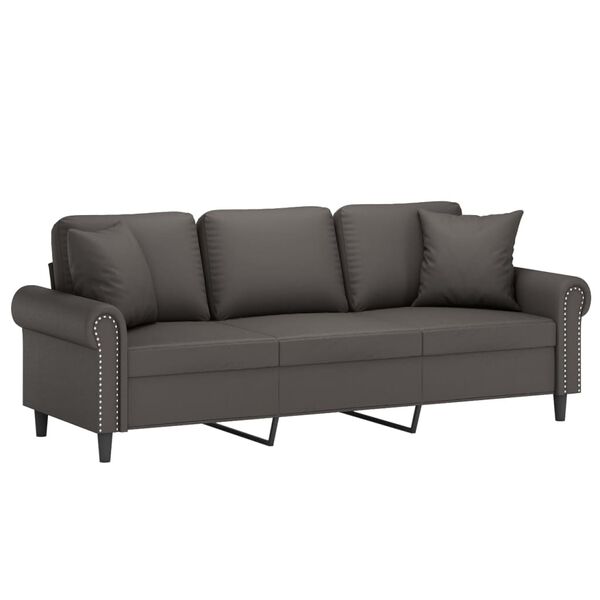 vidaXL 3-osobowa sofa z poduszkami, szara, 180 cm, sztuczna sk&oacute;ra