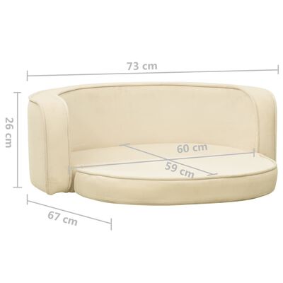vidaXL Rozkładana sofa dla psa, kremowa, 73x67x26 cm, pluszowa