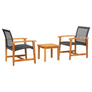 vidaXL 3-cz. zestaw mebli bistro, czarny, rattan PE i drewno akacjowe