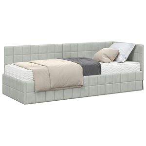 vidaXL Rama Ł&oacute;żka Narożnego z Materacem 2 pcs Jasnoszary Aksamit